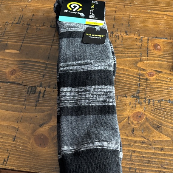 Champion Men's Striped Black and Gray Socks 2 Pair - Picture 1 of 4